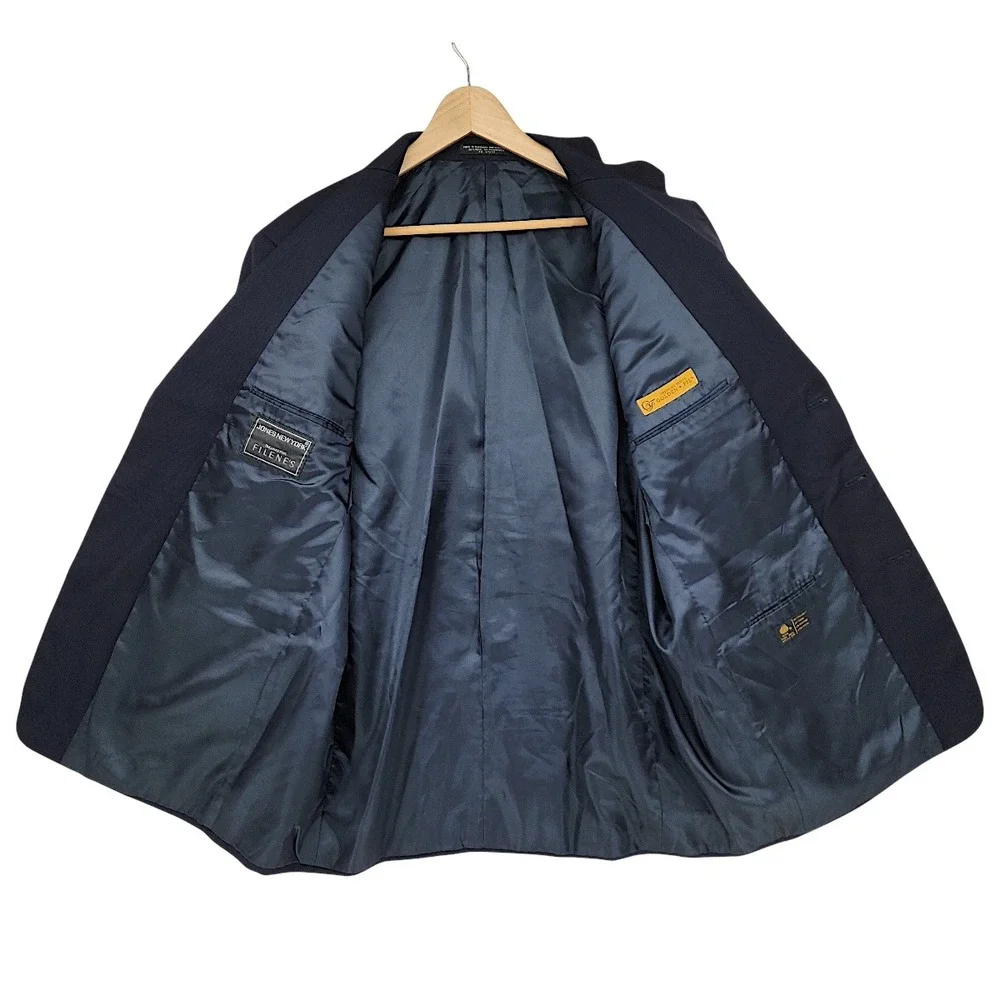 Jones New York Suit 46R Mens Navy Blue Wool 2 Piece Pleated Cuffed Professional‎